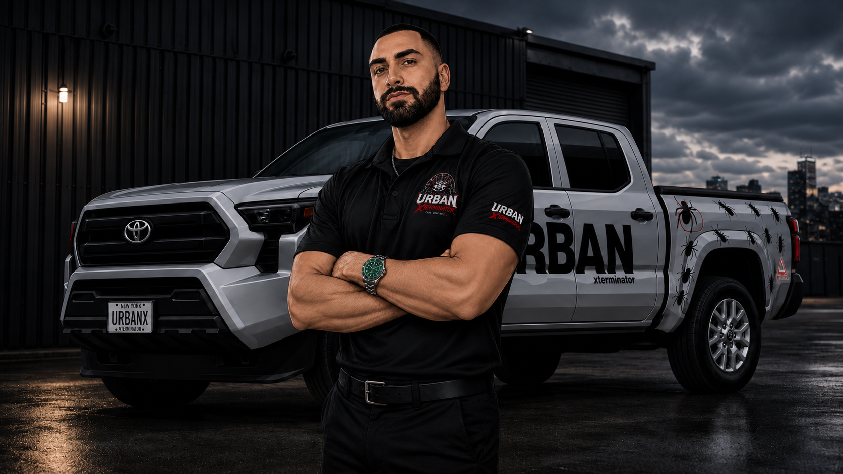 Jose Urban with the Urbanxterminator service truck